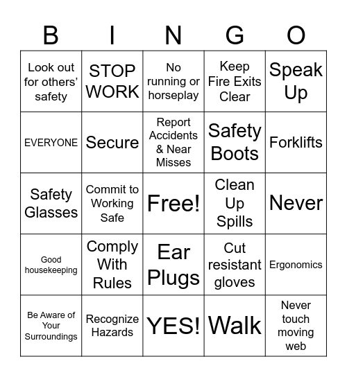 EHS Bingo Card