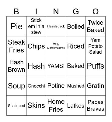 Yam Bingo Card