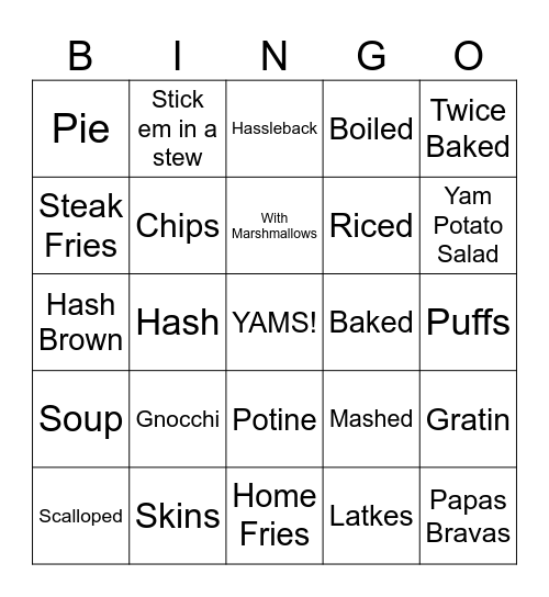 Yam Bingo Card