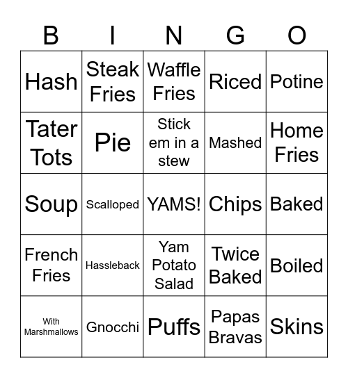 Yam Bingo 2 Bingo Card
