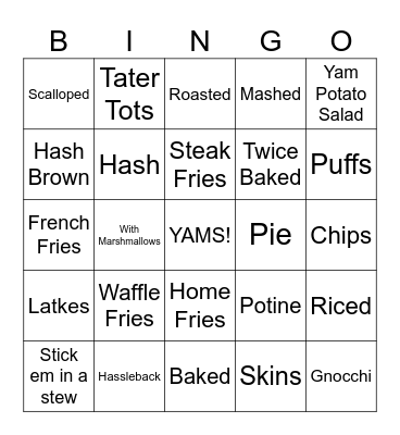 Yams Bingo 3 Bingo Card