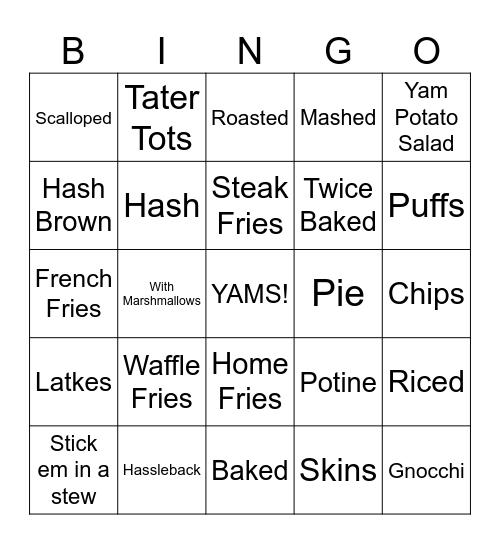 Yams Bingo 3 Bingo Card