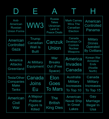 2025-2026 Predictions Bingo Card