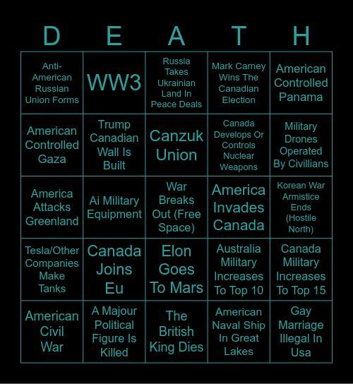 2025-2026 Predictions Bingo Card