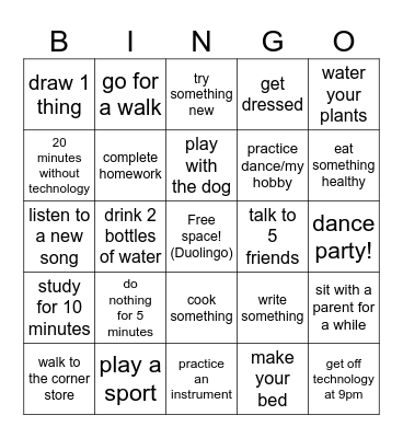 WELLBEING Bingo Card