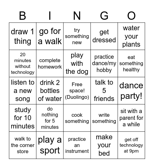 WELLBEING Bingo Card