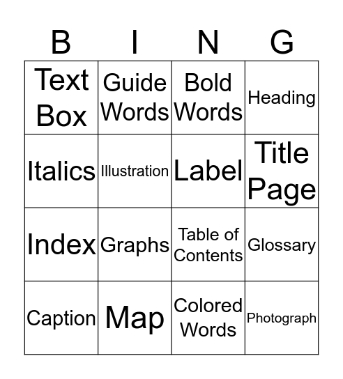 Non-Fiction Text Feature BINGO! Bingo Card