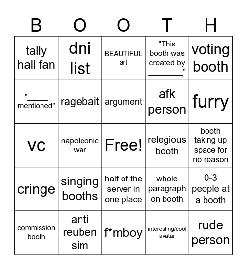 booth game bingo Card