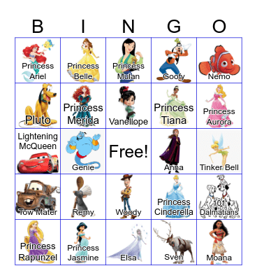 Disney & Pixar Bingo Card