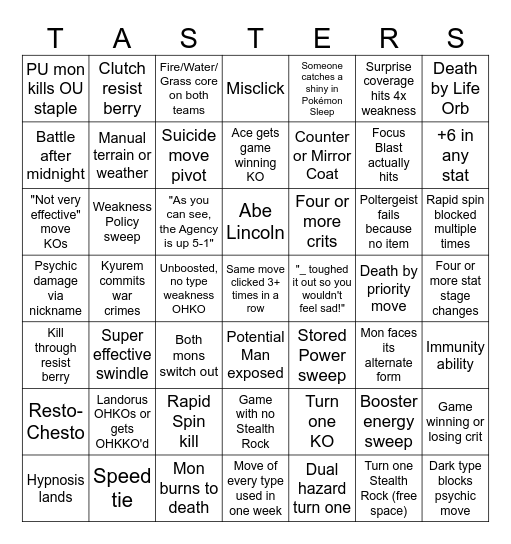 Second Course top left Bingo Card