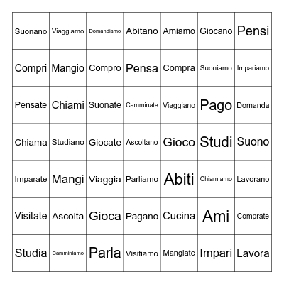 - ARE VERBS BINGO Card