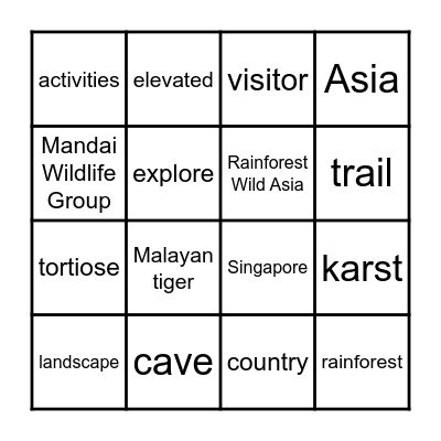 Rainforest Wildlife Asia Bingo Card