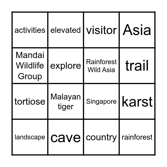 Rainforest Wildlife Asia Bingo Card