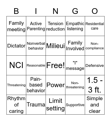 TRAINING BINGO Card