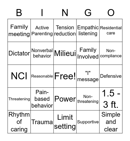 TRAINING BINGO Card