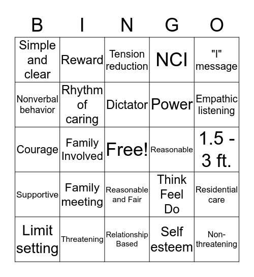 TRAINING BINGO Card