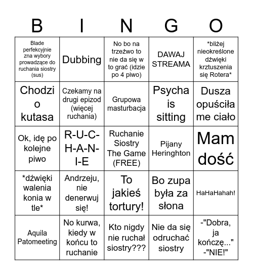 Trumna Andrzeja i Alicji Bingo Card
