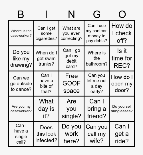 Stupid question BINGO Card
