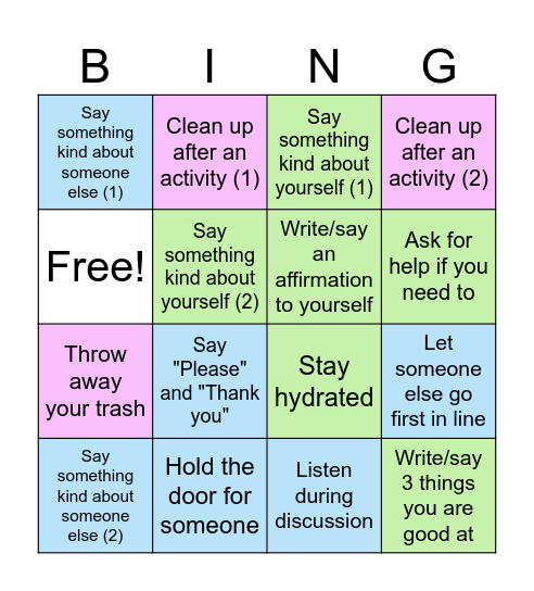 Respectful Actions Bingo Card