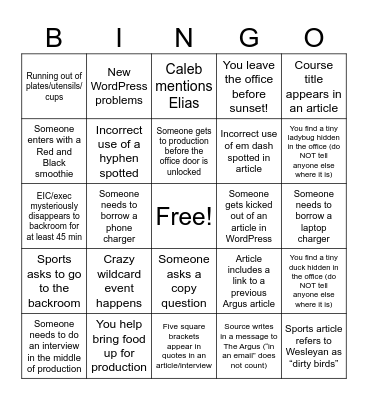 Argus Bingo! (Writing section version) Bingo Card