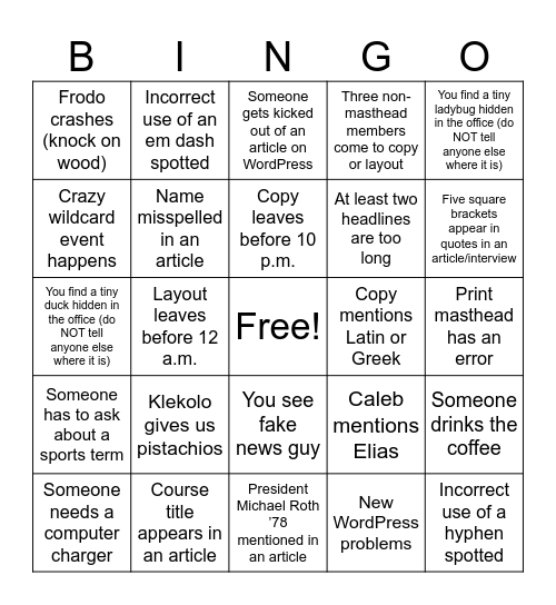 Argus Bingo Card
