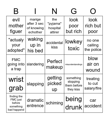 low budget Cdrama Bingo Card