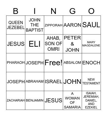 Bible Trivia Bingo Card