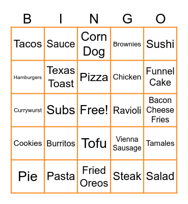 Food From Around The World Bingo Card