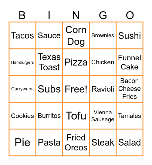 Food From Around The World Bingo Card