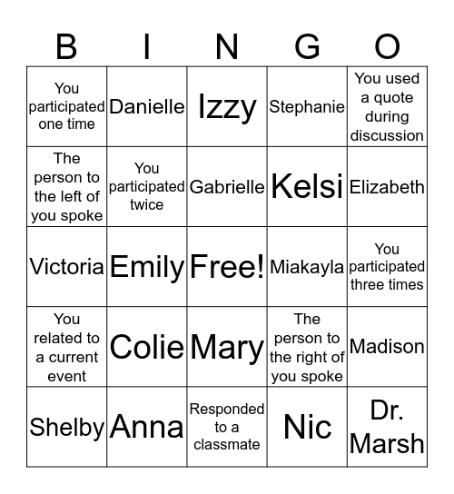 FSEM Bingo Card