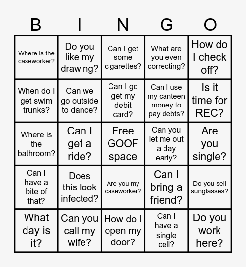 Stupid question BINGO Card