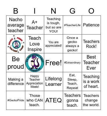 Teacher Appreciation Bingo Card