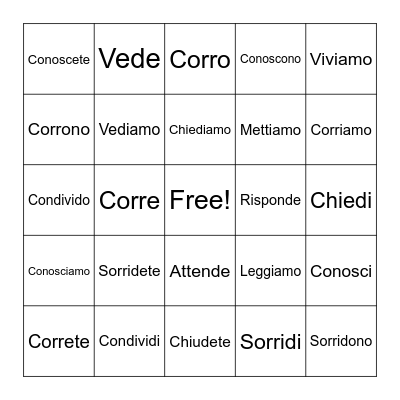 ITALIAN -ERE VERBS BINGO Card