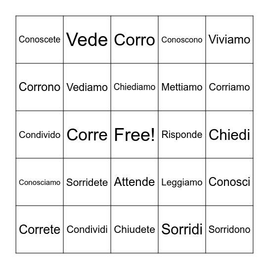 ITALIAN -ERE VERBS BINGO Card