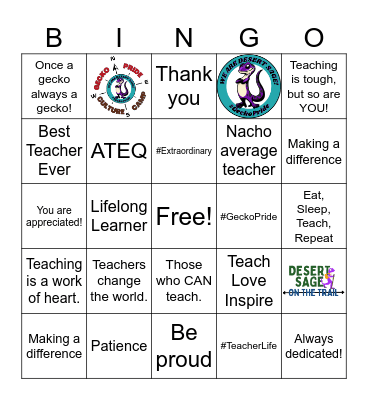 Teacher Appreciation Bingo Card