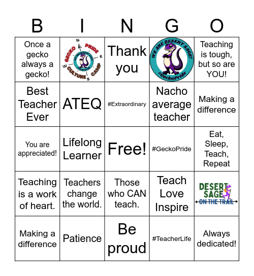 Teacher Appreciation Bingo Card