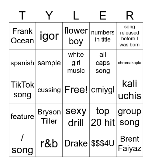 Chill Playlist Bingo Card