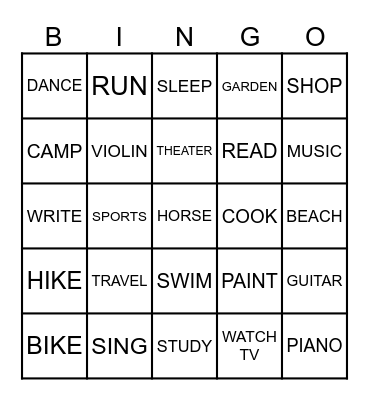 EnglishConnect 1 Lesson 5 BINGO Card