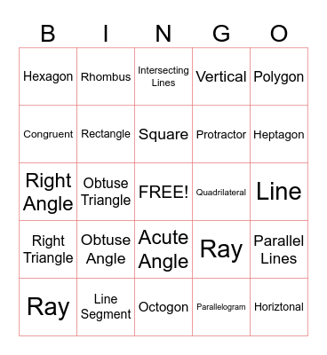 4th Grade Geometry Bingo Card