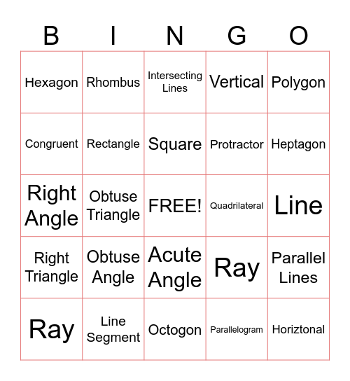 4th Grade Geometry Bingo Card