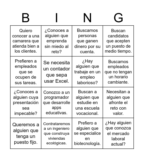 3.5 El desarrollo profesional - Subjuntivo Bingo Card