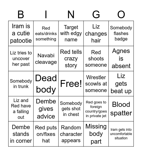 Blacklist Bingo Card