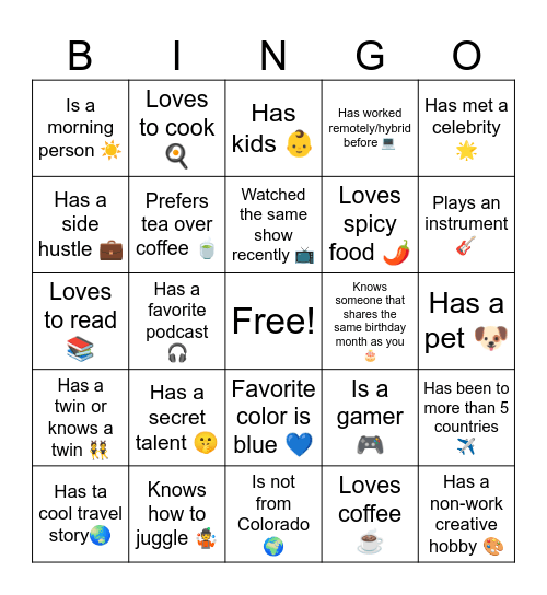 TEAM Bingo Card