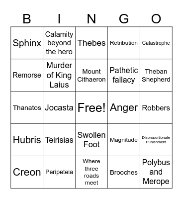 Oedipus Rex Bingo Card
