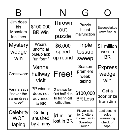 WOF Taping Bingo Card