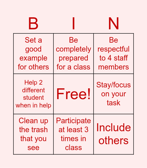 Leadership Bingo Card