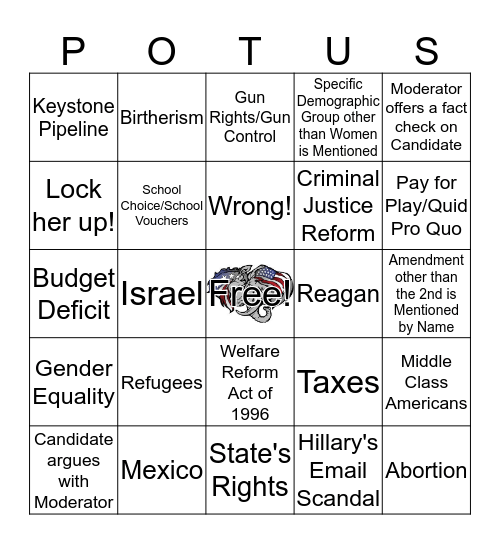 10/19 Presidential Debate # 2 Bingo Card