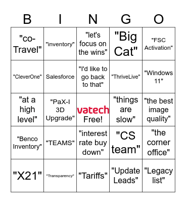 Vatech Call Bingo Card