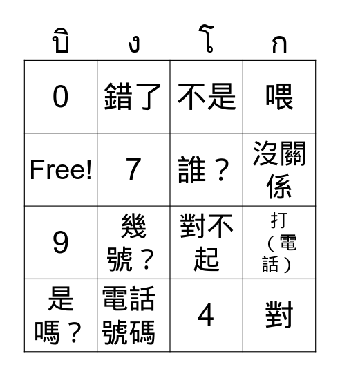 你打錯了 Bingo Card