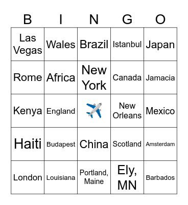 Travel Bingo Card